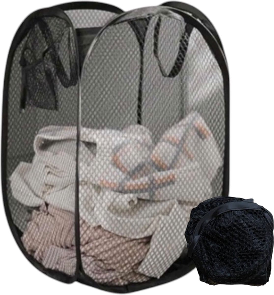 Twenty Two Opvouwbare wasmand van gaas met handgreep - geschikt voor het opbergen van vuile was - 30cm L x 47cm H - opvouwbaar wasmand voor badkamer, camping, reizen — afbeelding 1