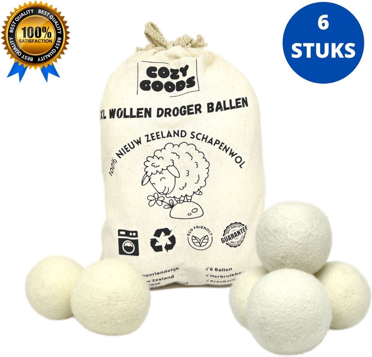 CozyGoods droger ballen - Drogerballen - 6 stuks XL - Wasballen - Wasverzachter - Herbruikbare Drogerballen – Droogt de was sneller — afbeelding 1
