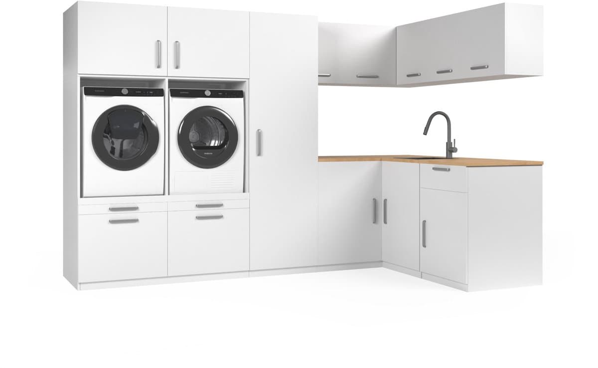 Wasophoogte® Wasmachine Kast Valencia - Wasmachine verhoger - Wasmachine ombouw - 700(D)*3330(B)*2110(H) mm - Wit — afbeelding 1