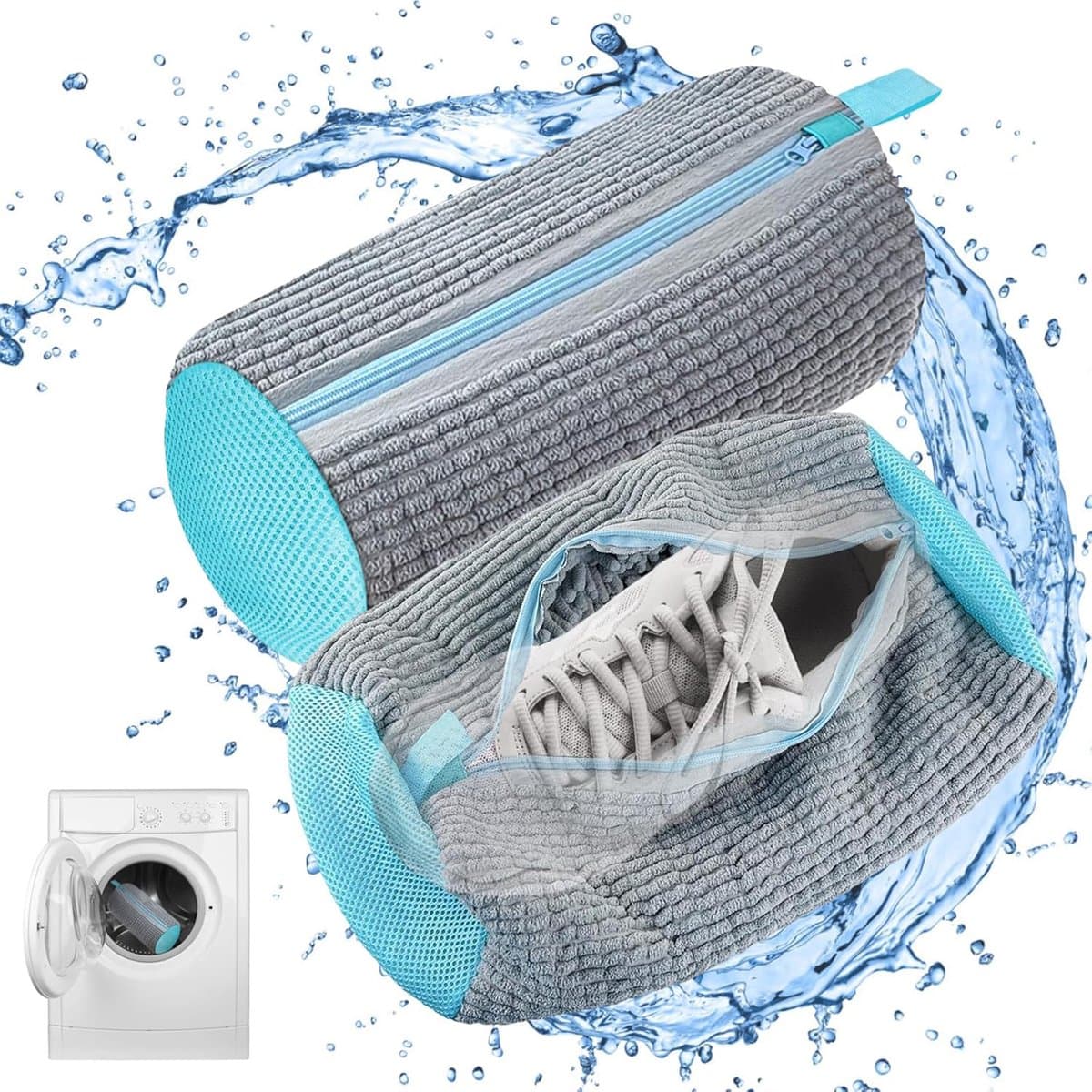 Waszak 2 Stuks Plüsch Schoenenwaszak Grijs Ritssluiting Herbruikbaar Sneakers (2-delige set, XL schoenenwaszakken in grijs), herbruikbaar, opvouwbaar, met ritssluiting, ophangkoord, XL, wasbestendig — afbeelding 1