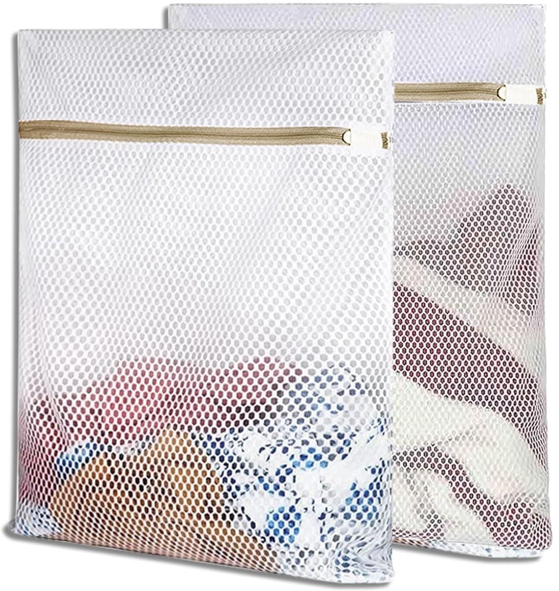 Waszakken voor wasmachine, 2 stuks, waszakken met gouden ritssluiting, wasnet, reizen, opbergtas, organisatiezak voor truien, overhemden, ondergoed (30 x 40 cm) — afbeelding 1