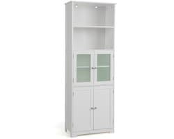 SureDeal® - Badkamerrekk - Hoge Opbergkast - Badkamer Vrijstaande Keukenkasten - Kasten Open Vakken - Verstelbare Planken - 60x30x163 cm - Wit