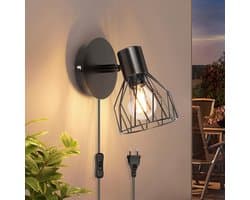 wandlamp met schakelaar en stekker, zwart binnen zwenkbaar, E14 wandspot slaapkamer woonkamer