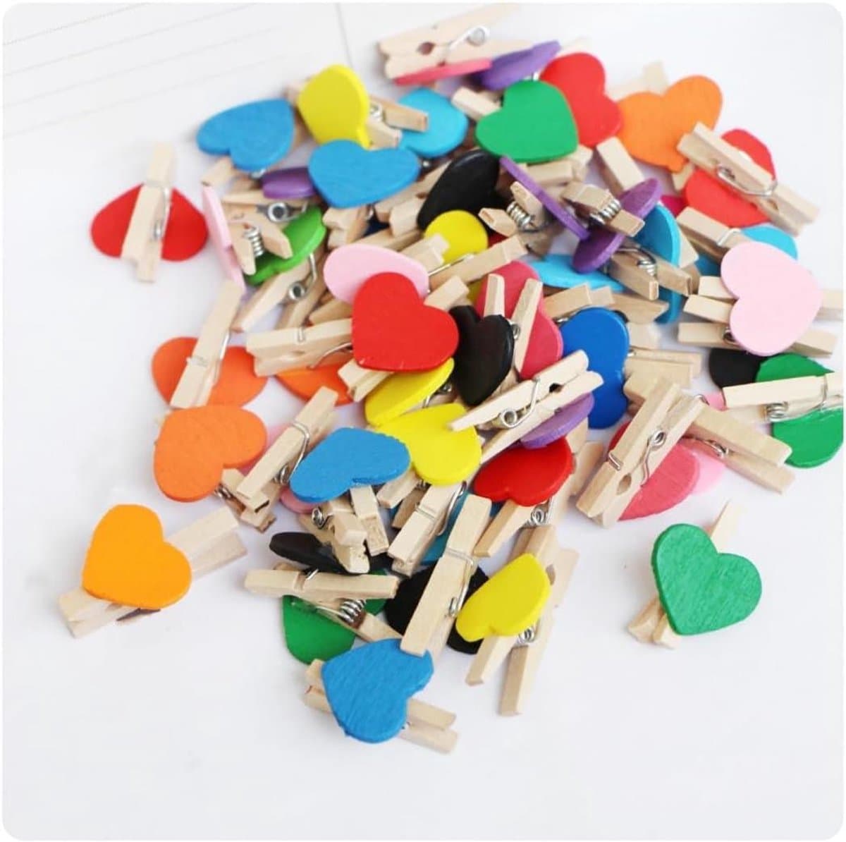Houten Wasknijpers - Mini Knijpers Fotoclip - Decoratief Ophangen - Hartvormig Natuurlijk Hout - 200 stuks 3 cm - Gemengde Kleuren — afbeelding 1