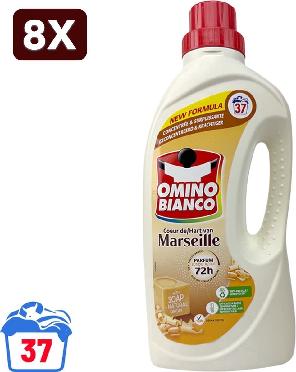 8 x Omino Bianco - Marseille - Wasmiddel - Natuurlijke Zeep - Witte & Gekleurde Was - 37 Wasbeurten — afbeelding 1