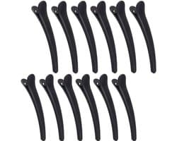 Haarklemmen Set - Kappers Clips - Haar Styling - Antislip Ontwerp - 12 cm 12 Stuks - Mat Zwart