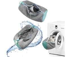 Inovra - waszakken voor schoenen, 2 stuks, waszakken voor schoenen, waszak met ritssluiting, herbruikbare waszak, efficiënte reiniging, grijs