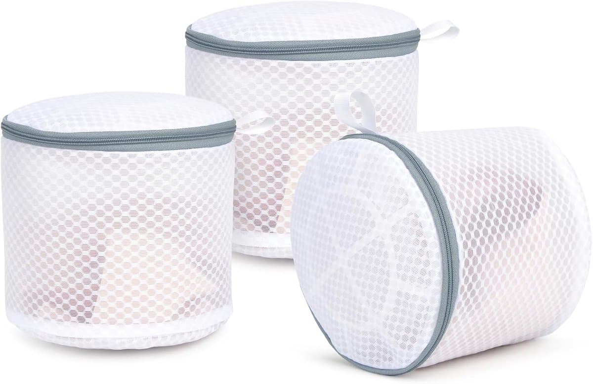 3-stuks Waszakken - Waszakje - BH Waszakken - Het heeft een ritssluiting en fijne mesh-vakken om te voorkomen dat kleding blijft haken of in de knoop raakt - Polyester - 16×16×7cm - Geschikt als ondergoed - Wit — afbeelding 1