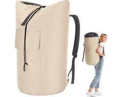 Waszak, vuile was, XXL, 115 liter, waszak voor op reis met 2 gevoerde schouderbanden, opvouwbare opbergzak, kledingtas, plunjezak, rugzak (beige)