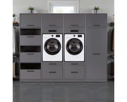 Interlink Lifestyle Studio Flow wasruimtecombinatie Bundel 3 antraciet - Complete wasruimte met 2 wasmachinekasten, 2 opbergkasten en 4 bovenkasten - Uittrekbare werkbladen - Softclose - Aluminium grepen - 268 x 68 x 208 cm
