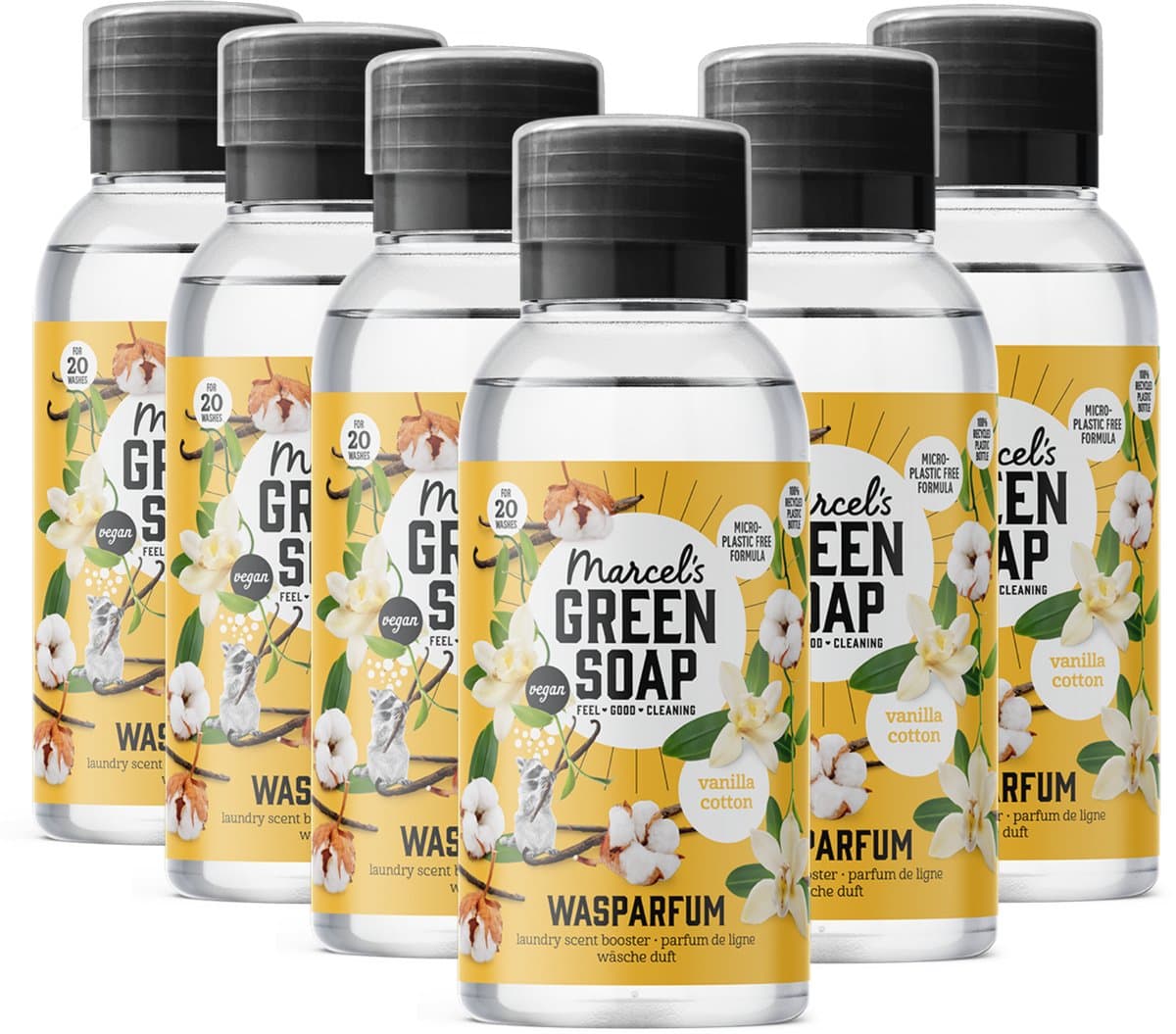 Marcel's Green Soap Wasparfum - Vanille & Katoen - 6 x 250ml - 120 wasbeurten — afbeelding 1