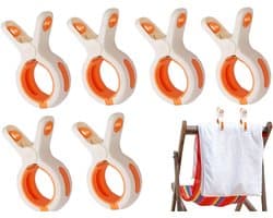6 stuks - Grote Wasknijper - Quiltclips - Wasknijpers - Grote Knijpers - Handdoek Klemmen - Strandlakenclip voor strandstoel - Winddicht - Voor dagelijks wasgoed, strandhanddoek, badhanddoek, beddengoed en dikke kleding-Wit+Oranje