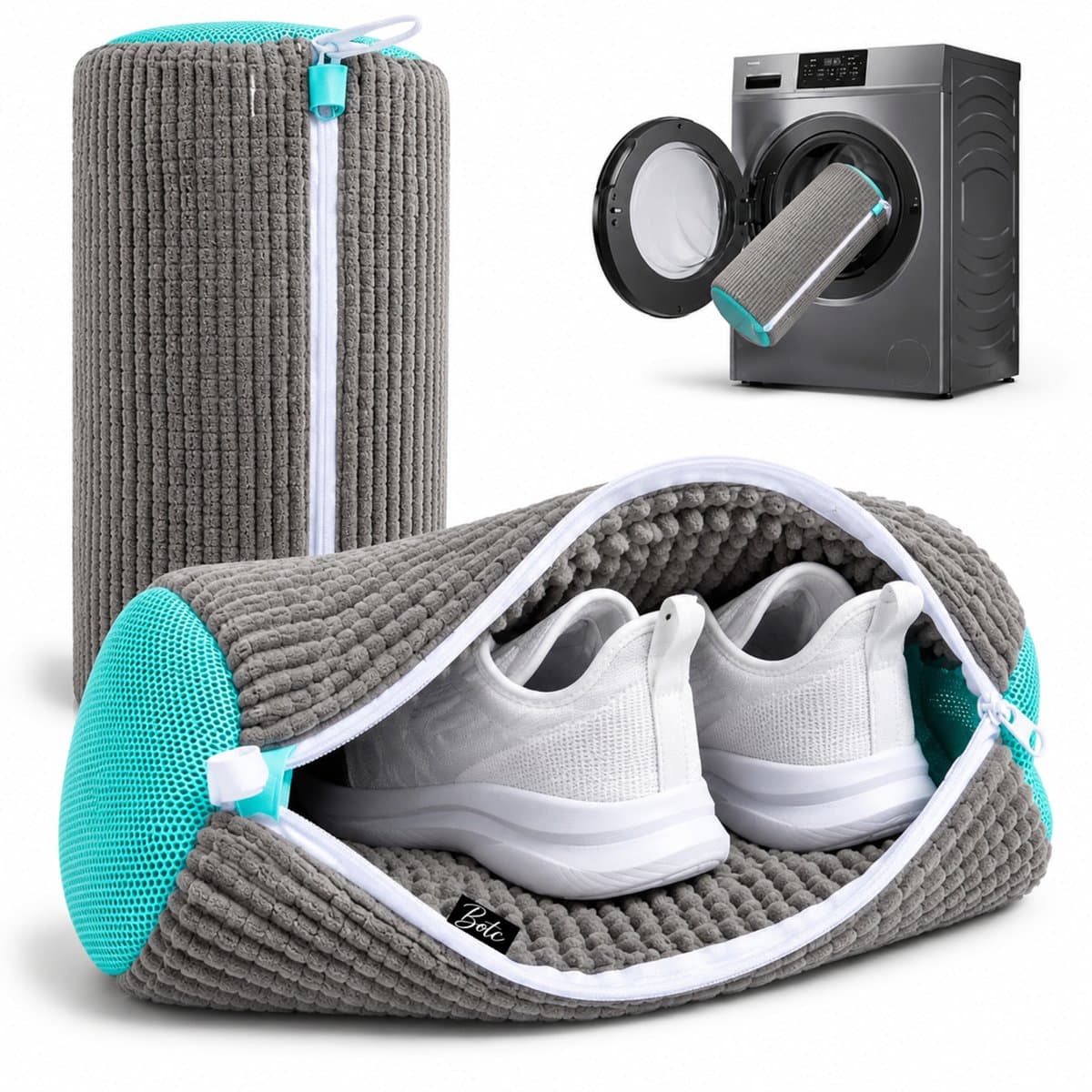 BOTC Schoenwaszak - Waszak voor schoenen - 2 stuks - Herbruikbaar - Wasmachine&Droger - voor Sneakers en Tennisschoenen - Grijs/Blauw — afbeelding 1