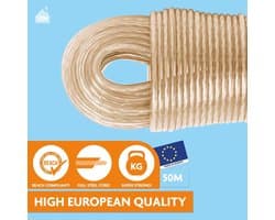 Waslijn uittrekbaar - Transparant - 50 meter - Met stalen kern en PVC-coating - Voor buitengebruik en camping