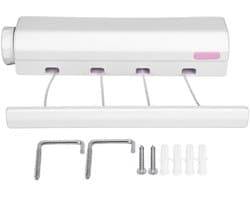 MTTproducts- Waslijn Automatisch Intrekbaar 3,2m - Wanddroogrek - Uittrekbare Waslijn - 4 Lijnen - Eenvoudig te Installeren - Modern Design - Wasrek