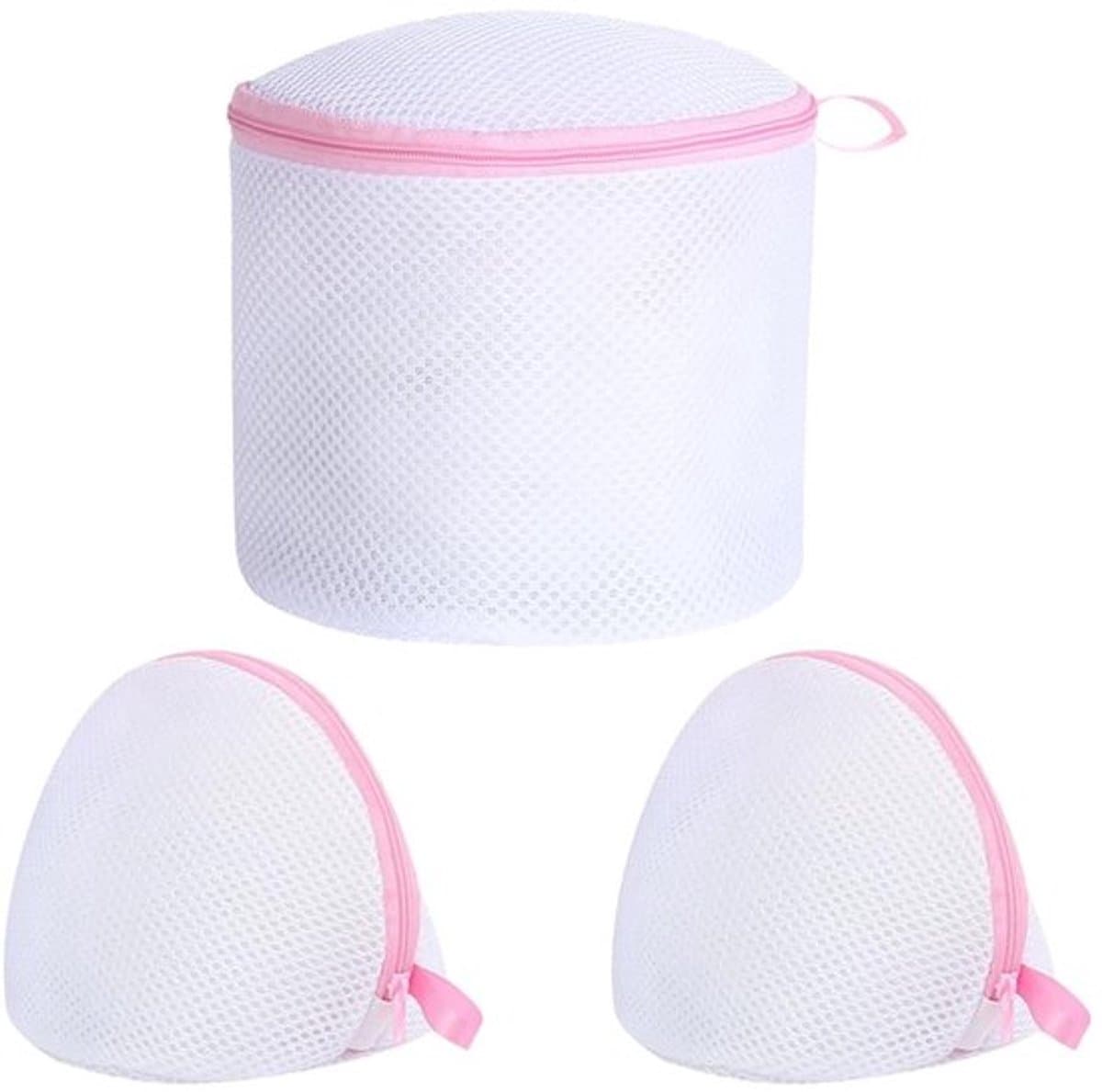 Beha Waszak - 3 Stuks - Herbruikbare Waszakken - Mesh Waszak - Cilindrische/Halfronde Reinigingszakken - Roze - Lichtgewicht — afbeelding 1