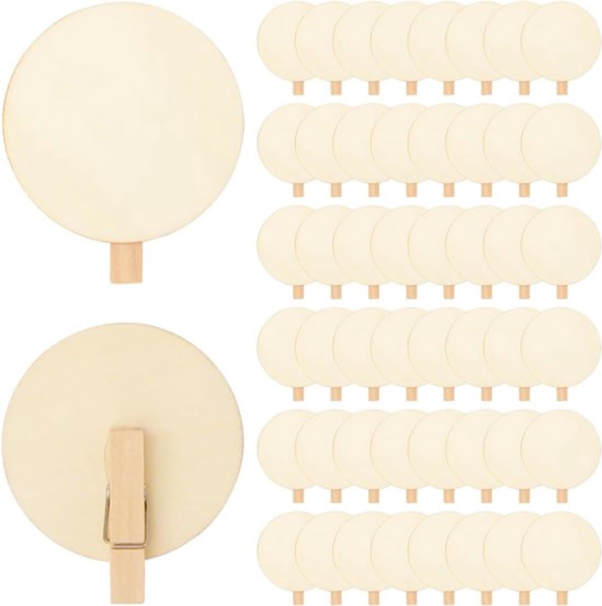 50 stuks mini-wasknijpers van hout met 4 cm ronde houten schijf - onderdelen clip van natuurlijk hout - wasknijpers voor foto's en brieven — afbeelding 1