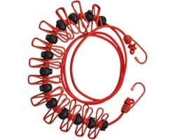 Waslijnen Touw - Reis Waslijn - Kleding Drogen - Met Winddichte Clips - Tot 3.7 Meter - Rood