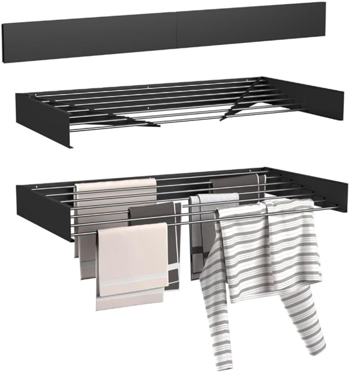 CRLYN® Wanddroogrek - Droogrek Inklapbaar - Wasrek - Droogtoren - Droogrekken - Zwart — afbeelding 1
