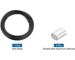 20 meter roestvrijstalen kabel met vinyl coating en aluminium mouwen - voor ophangen droogrek - zwart