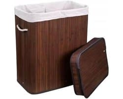 Merkloos Bamboe wasmand met 2 vakken en deksel - 72L
