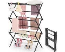 Liverna® Wasrek Inklapbaar - Droogrek Staand - Droogtoren voor Binnen - 8,4m Drooglengte - Compact Opvouwbaar - Zwart