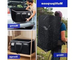 Grote waszakken met rits en labels, 105L stevige opbergzakken voor kleding, reizen en tuinaccessoires, extra groot (zwart, 4 stuks)
