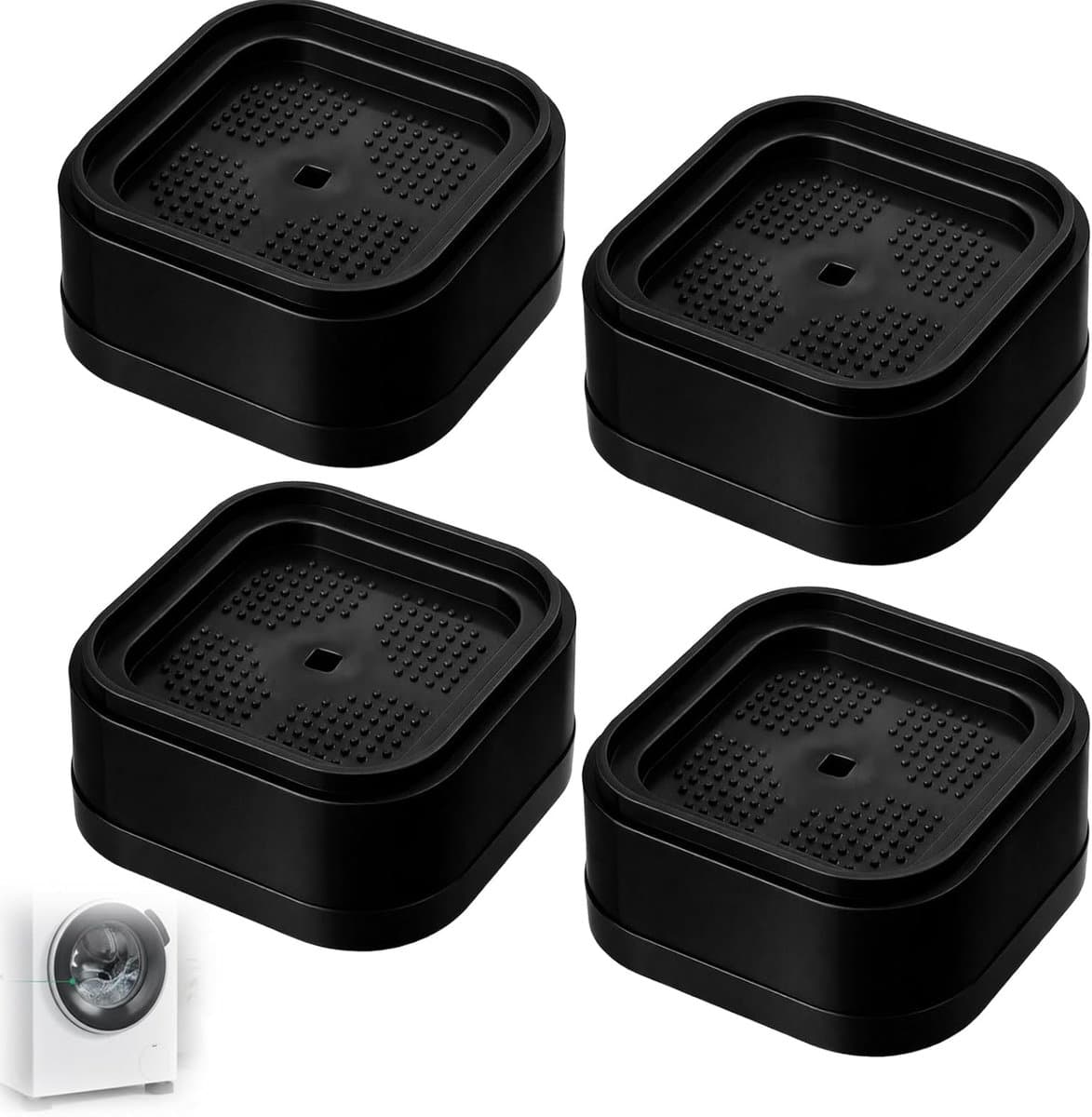 4 stuks - Wasmachinevoetjes - Meubelverhogers - Bedverhogers - Tafelverhogers - Bedframeverhogers - Stoelverhogers - Bankverhogers - Loopbandmatten - Meubelpoot hoezen - voor bedden, tafels, stoelen, banken, koelkasten, wasmachines - 7*7*3.5cm -zwart — afbeelding 1