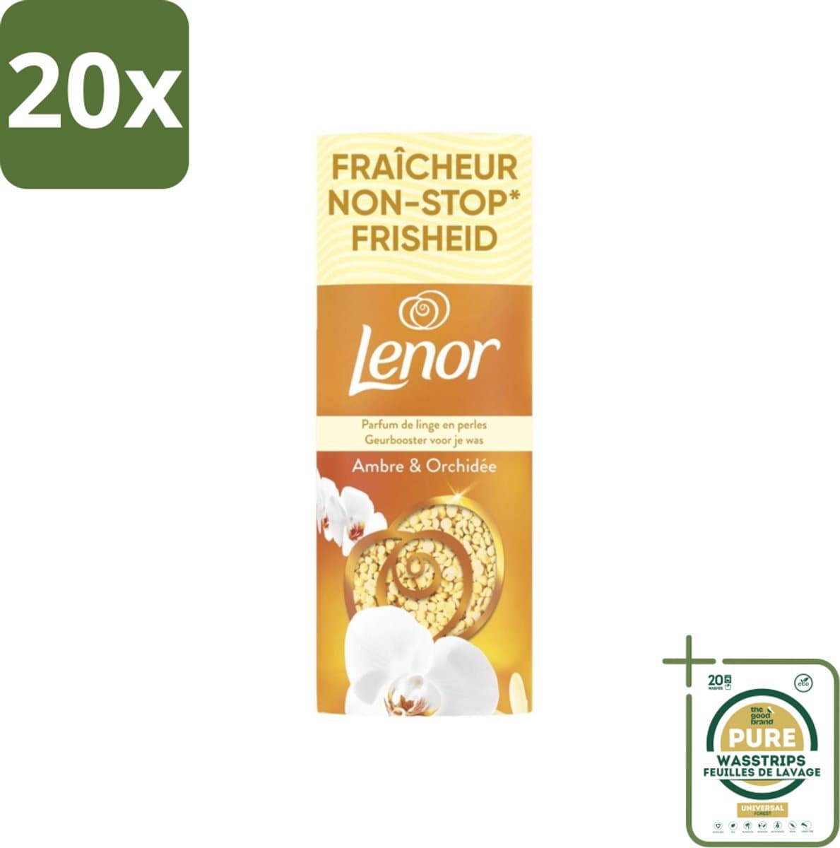 20 x Lenor – Geurbooster – Amber & Orchidee – 12 Wasbeurten – 155 g - Grootverpakking - Geurparels - Wasgeur - Luxegeur - Orchidee - Vanille — afbeelding 1