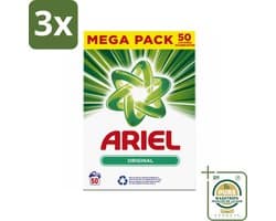 3 x Ariel Original - Waspoeder - Witte en Lichtgekleurde Was - 50 Wasbeurten - Grootverpakking - Waspoeder - Reiniging - Wasmachine - Energiebesparing - Milieuvriendelijk
