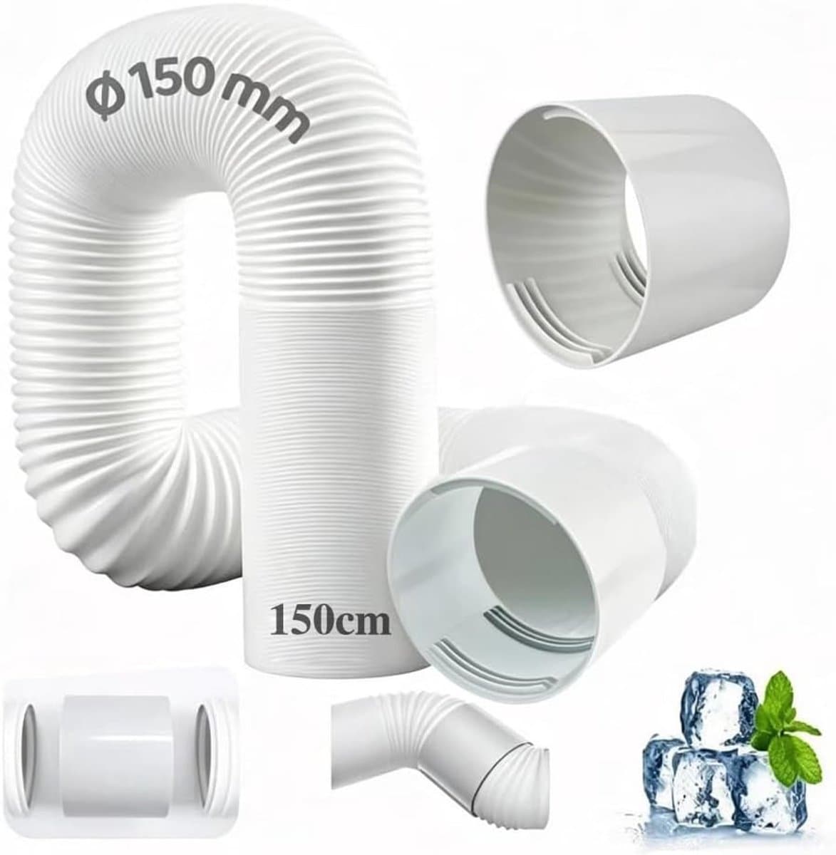 Afvoerslang airco - Wit - 150 cm lang - Flexibele polypropyleen slang - Universeel voor draagbare airconditioning — afbeelding 1