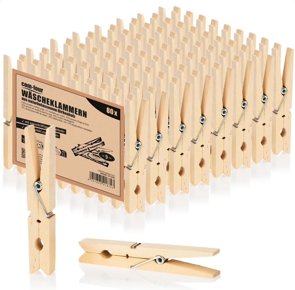 80x XL Houten Wasknijpers van Berkenhout - Onbehandeld en Duurzaam Kleding Pinnen — afbeelding 1