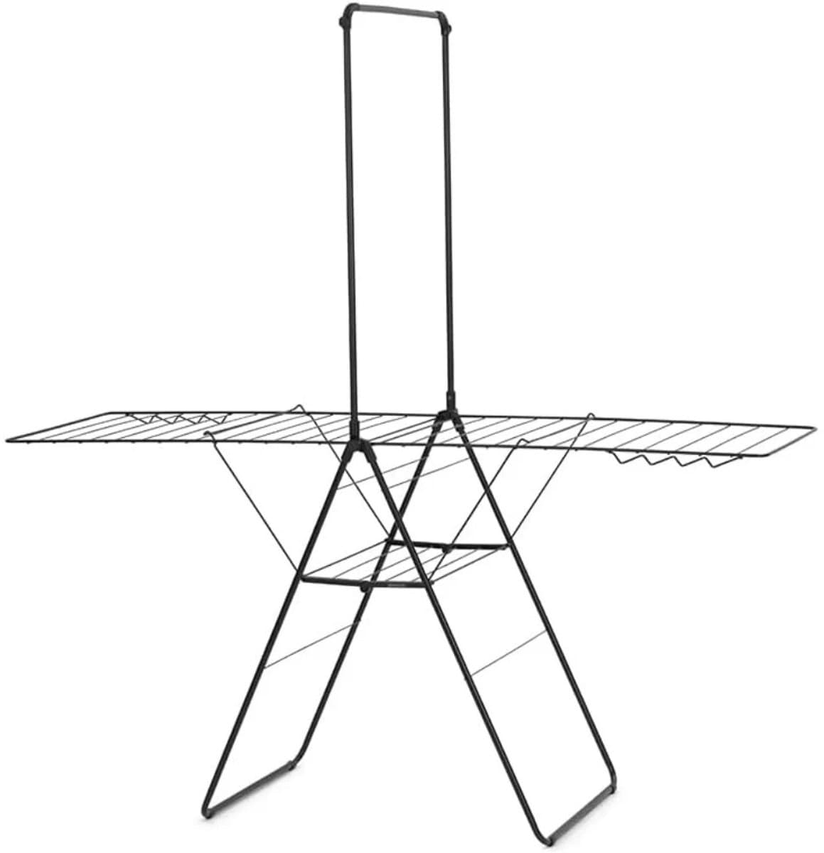Novendo Goods – Uitschuifbaar hang-on droogrek 25 meter – Stevig opvouwbaar droogrek met extra hangerstang – Ruimtebesparend wasrek voor binnen & buiten – Mat zwart afwerking — afbeelding 1