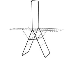 Novendo Goods – Uitschuifbaar hang-on droogrek 25 meter – Stevig opvouwbaar droogrek met extra hangerstang – Ruimtebesparend wasrek voor binnen & buiten – Mat zwart afwerking