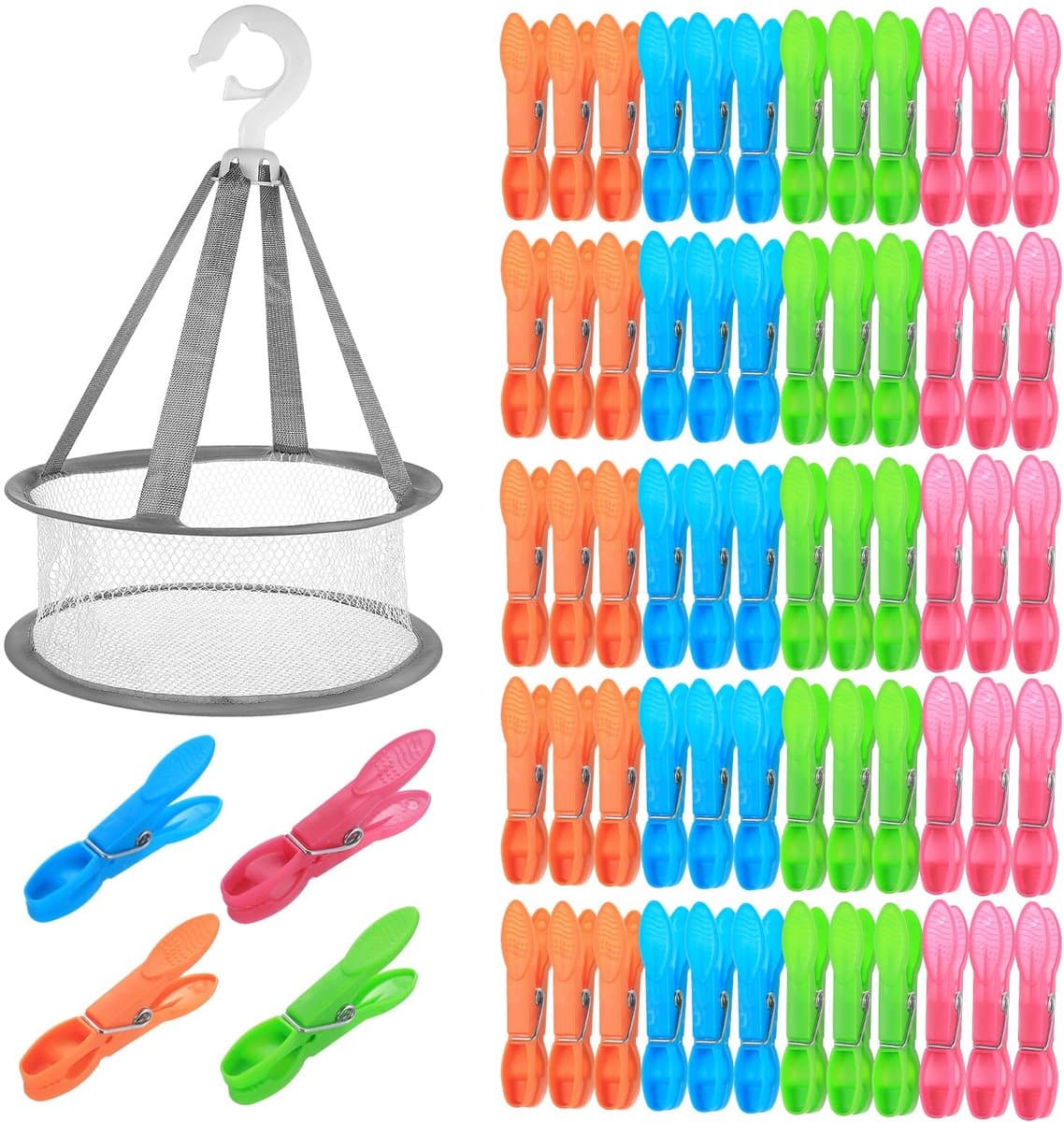 IMPERATORIS® Wasknijpers Kunststof - Waslijnklemmen - Extra Sterk - Soft Grip - Laat Geen Afdruk Achter - Weerbestendig - Set van 60 - Groen, Oranje, Roze, Blauw — afbeelding 1