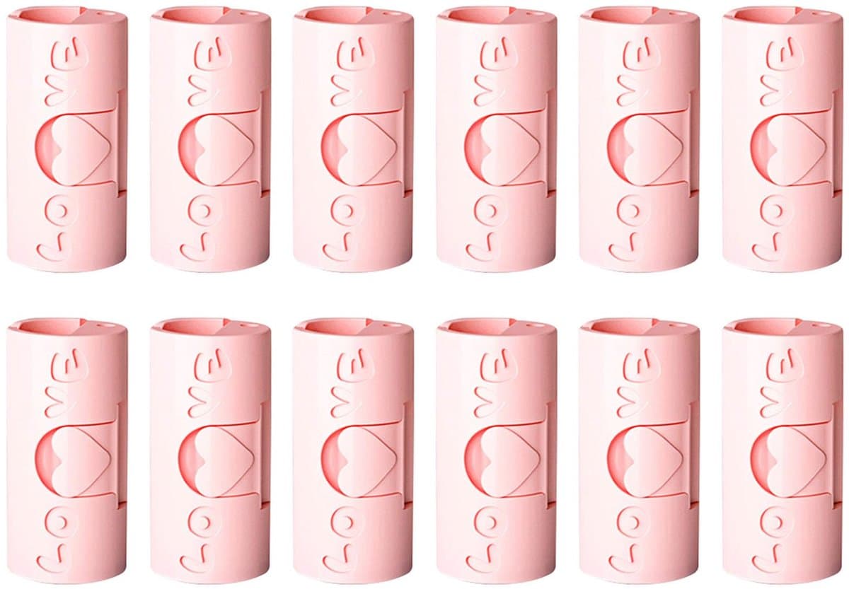 Lakenklemmen, 12 stuks cilindrische plastic bedlakenklemmen zonder naald, antislip lakenshouders, matrasklemmen voor het bevestigen van lakens, kleding, voedselzakken (roze) — afbeelding 1