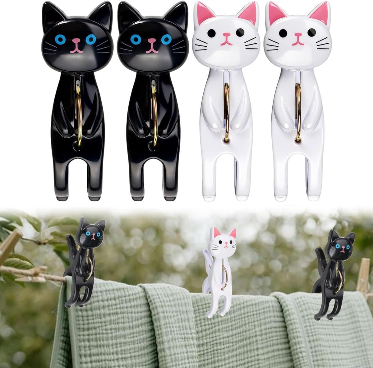 Towel Clips - 4 Pcs - Cat Beach Chair - Cute Beach Towel Clips - Wind Protection - Bath Clips - Large Clothes Pegs voor Was - Stranddoek - Badhanddoek — afbeelding 1