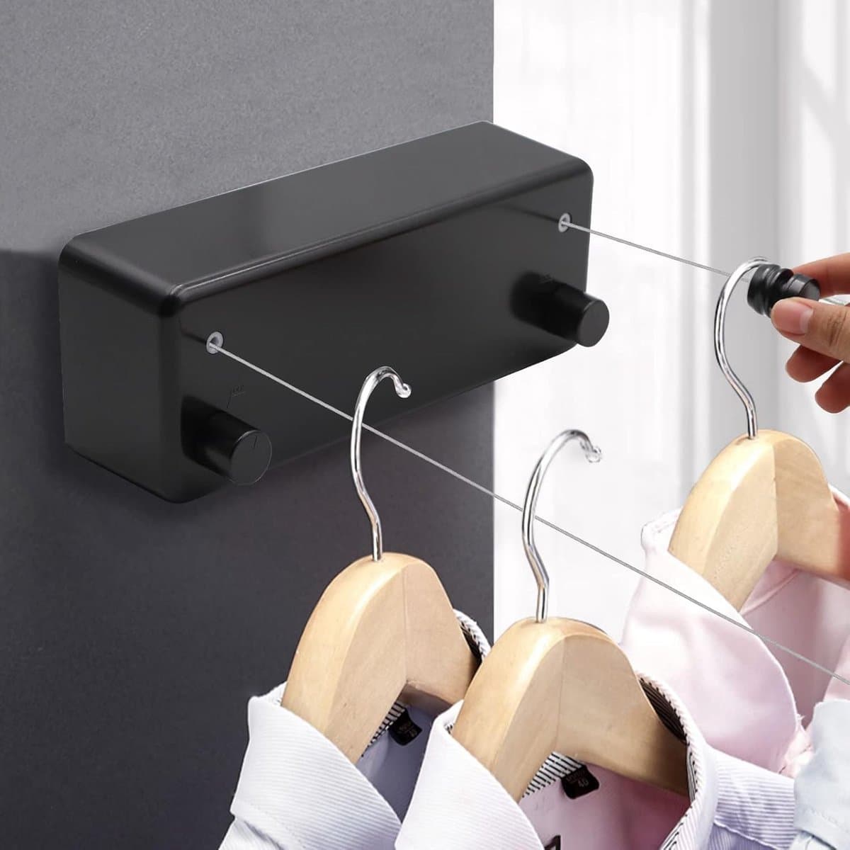 Double Rope Clothesline - Extendable and Adjustable for Indoor Use Up To 14ft - Waterproof and Wall Mounted — afbeelding 1