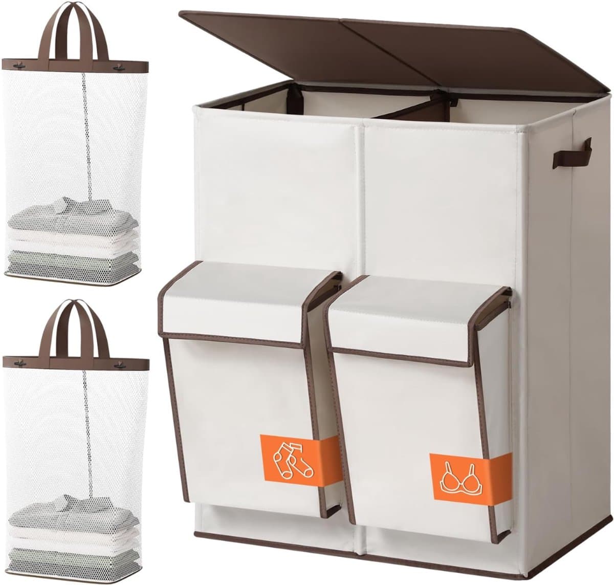 RWB® Wasmand 4 Vakken - Wasmand Vier Vakken - Wasmand - Beige - 58 x 40 x 70 cm — afbeelding 1