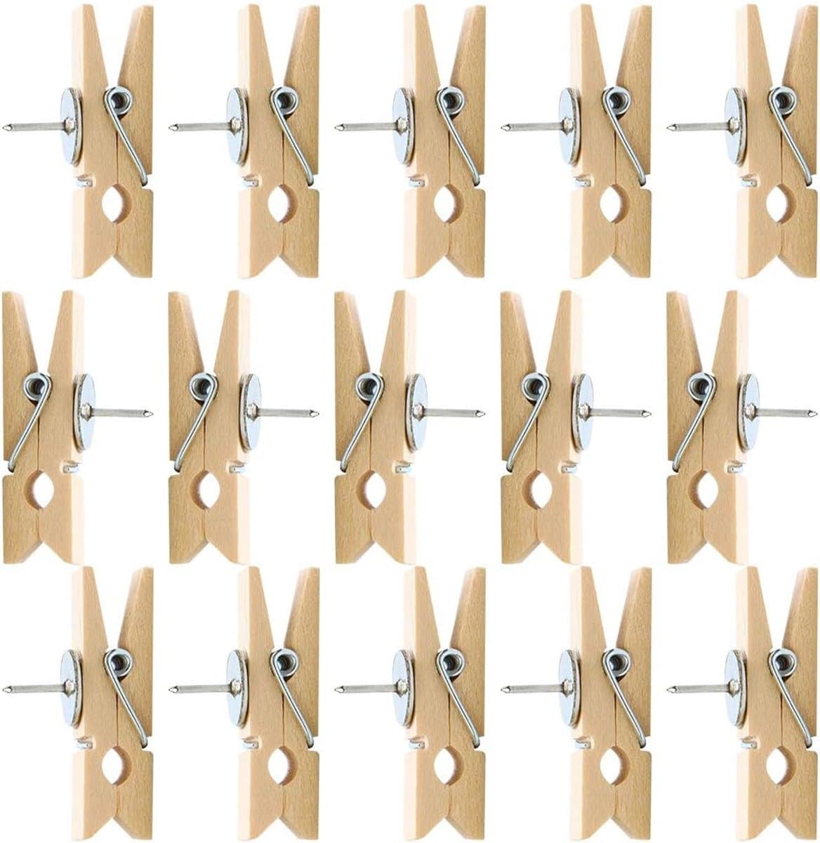 50x Houten Duwspelden met Clips - Ideaal voor Kurkbord, Fotowand en Prikbord — afbeelding 1