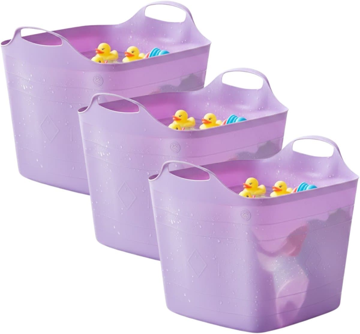 Excellent houseware flexibele kuip / emmer - 3x - lila - 25 l - kunststof - 40 x 35 cm - met handvatten — afbeelding 1