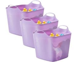 Excellent houseware flexibele kuip / emmer - 3x - lila - 25 l - kunststof - 40 x 35 cm - met handvatten