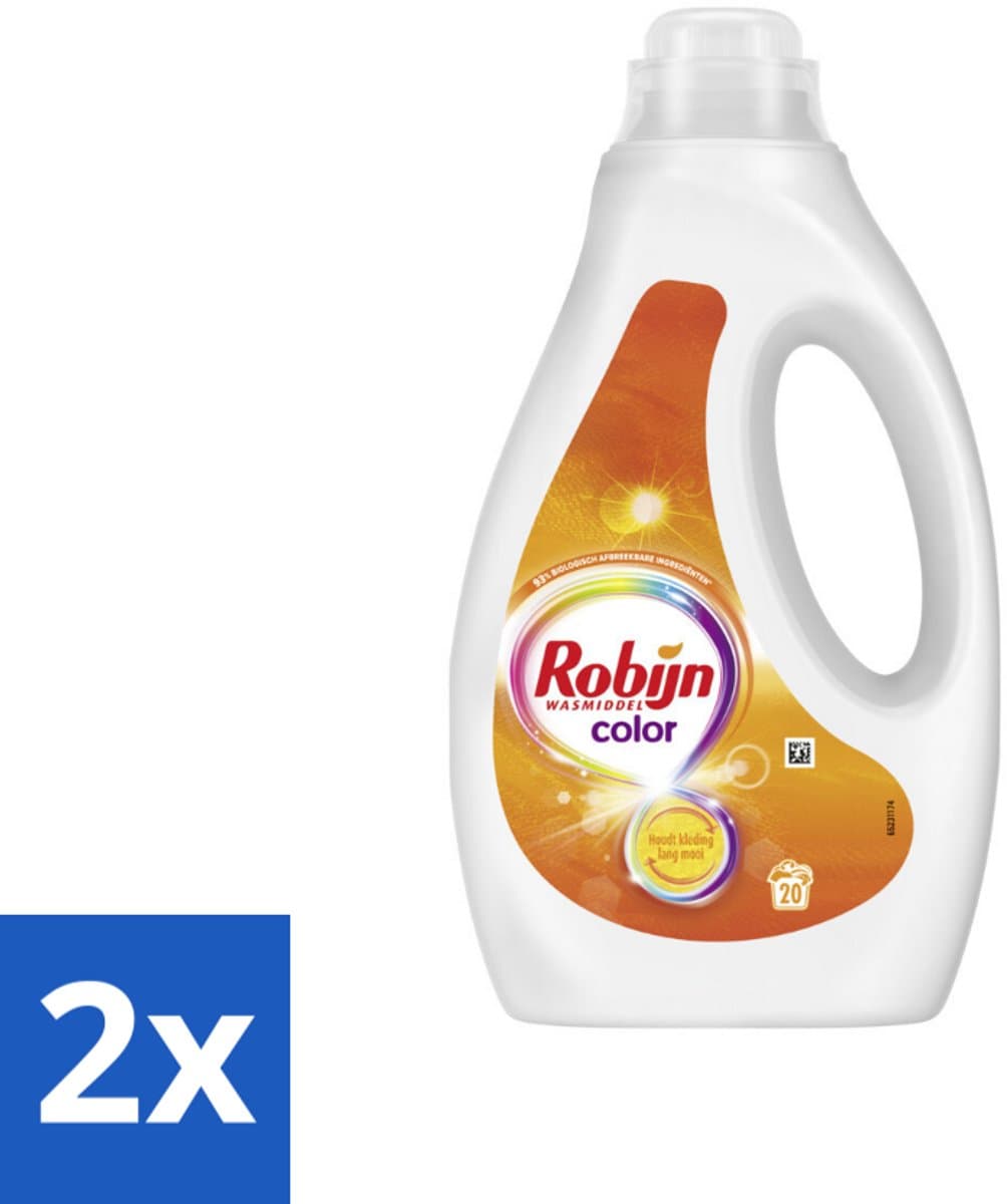 2 x Robijn – Vloeibaar Wasmiddel – Color – 20 wasbeurten - Kleurbehoud - Wasmiddel - Wasmiddel Voor Gekleurde Was - Frisse Geur - Wasmiddel Met Color Serum — afbeelding 1