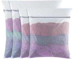 4-delige set - Waszakken van mesh - 60x50cm/50x40cm - Grote, fijne waszakken - Met ritssluiting - Herbruikbaar - Geschikt voor de wasmachine - Voor kleding, sokken, ondergoed - Maat L+M - Wit