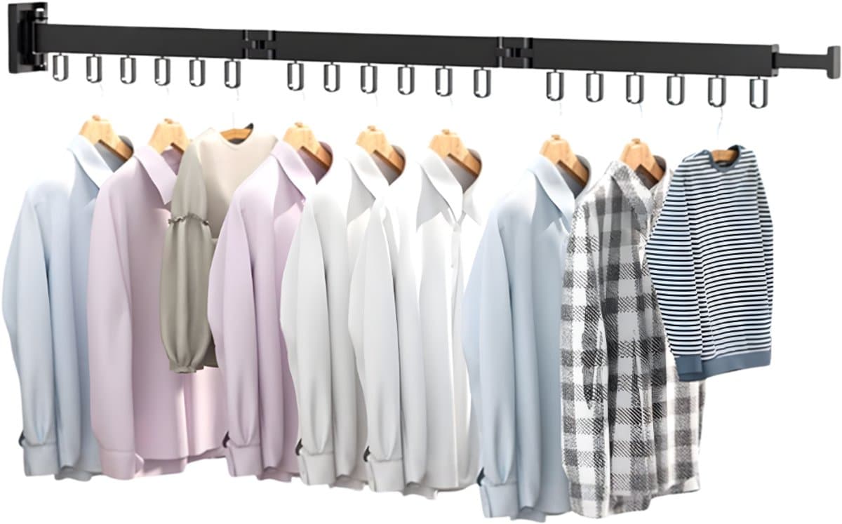 DnA® Wanddroogrek - Wanddroogrek Inklapbaar - Droogrek Muur - Wanddroogmolen - Zwart - 120cm x 30cm x 90cm — afbeelding 1