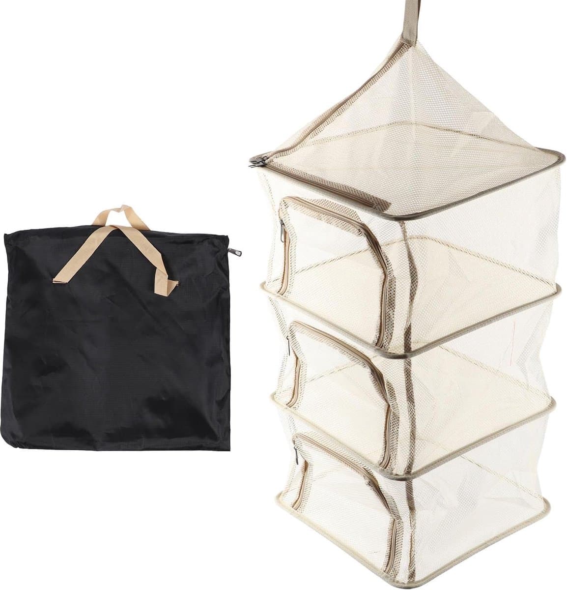 Hangend Droogrek - Opvouwbaar Net - Lucht Drogen - 4 Lagen Gaas - 104cm Hoog - Beige — afbeelding 1