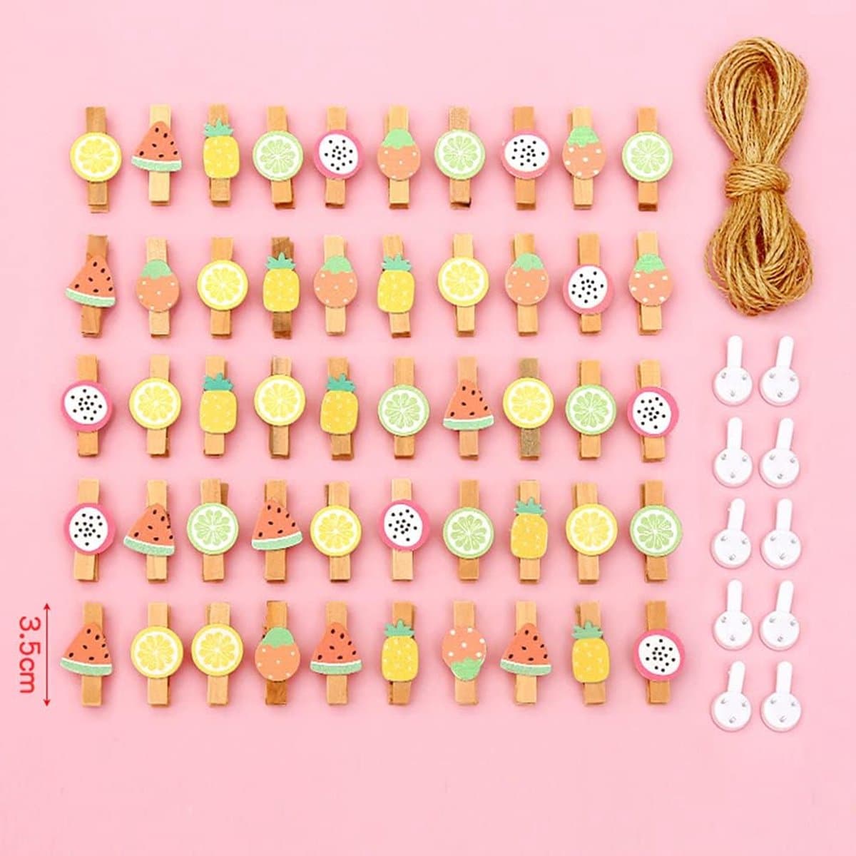 Set van 50 Houten Mini Knijpers met 10m Jute Koord - Decoratie Klemmen — afbeelding 1