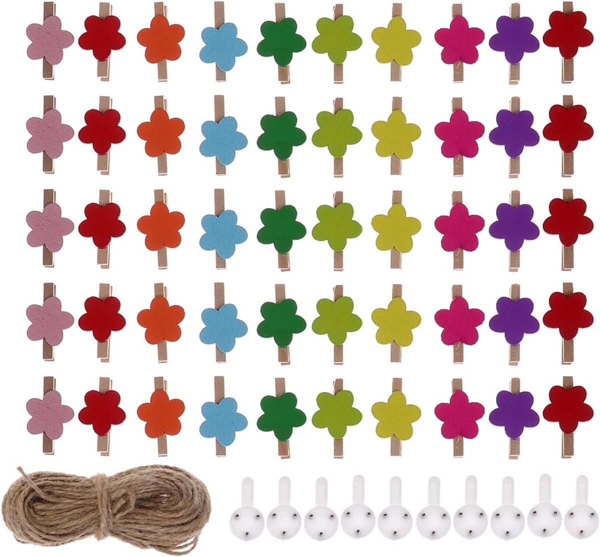 50 Stuks Mini Houten Knijpers met Jute Touw voor Foto Decoratie en Knutselen — afbeelding 1