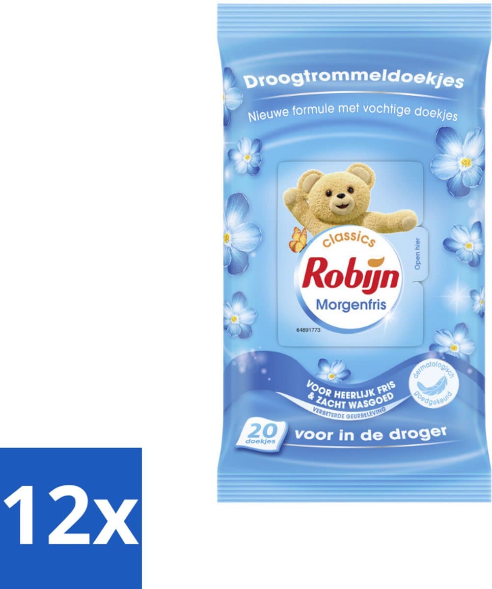 12 x Robijn – Droogtrommeldoekjes – Morgenfris - 20 Doekjes - Droogtrommeldoekjes - Wasgoed Drogen - Frisse Geur - Wasgoed Verzorgen - Kleuren Beschermen — afbeelding 1