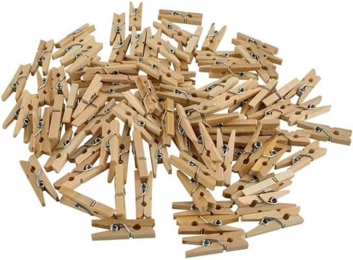 Mini Houten Knijpers - Decoratie Clips - Foto's Ophangen - Natuurlijke Uitstraling - 100 stuks - Houtkleur — afbeelding 1